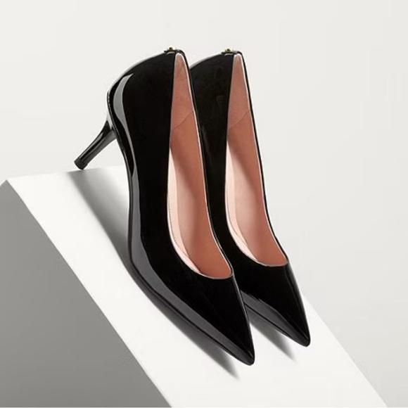 Cole Haan Grand. OS Black Patent Leather Pointed Toe Stiletto 3” Heels - Picture 1 of 15